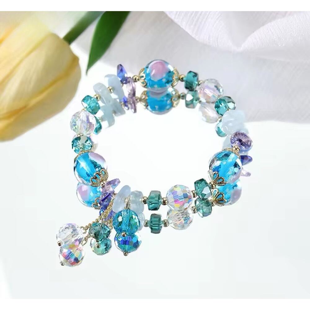 Blue Swarovski Beaded Bracelet With Charms